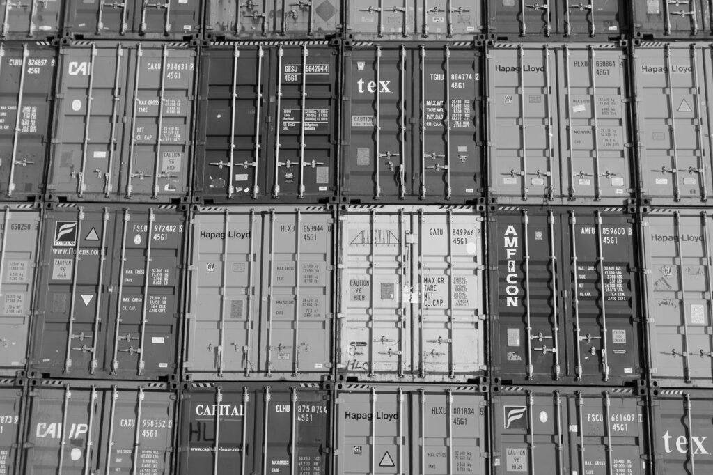 Containers stacked in a port